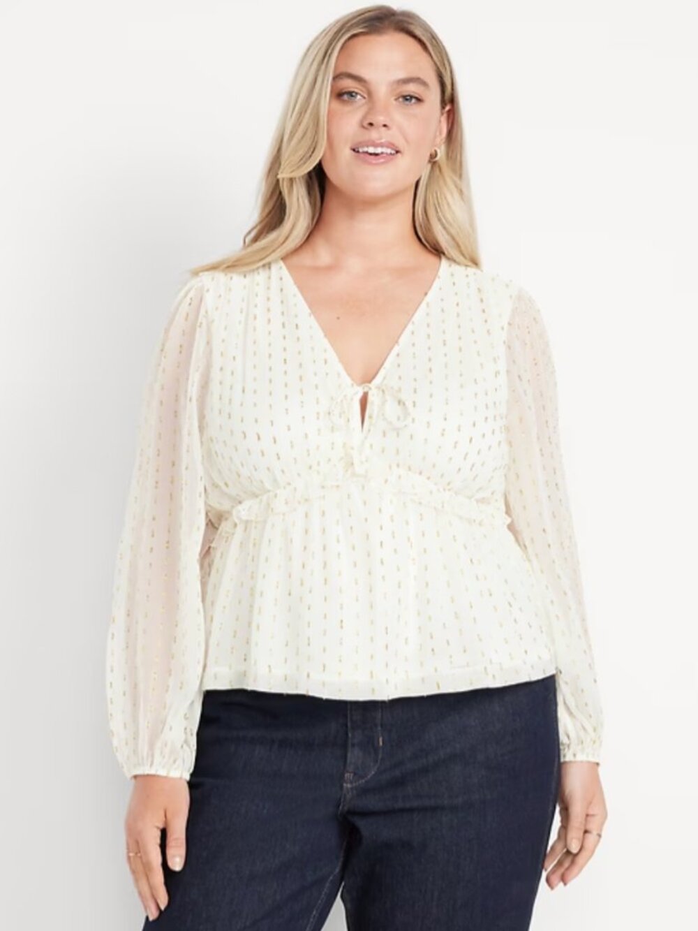 Old Navy 3X White Ruffle Clip-Dot Blouse